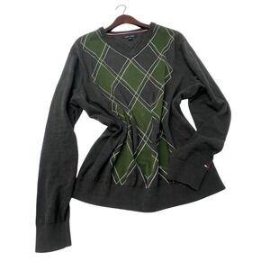 Tommy Hilfiger Men's‎ Argyle V Neck Sweater XL Grayr Green Long Sleeve Pullover